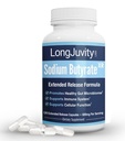 LongJuvity Sodium Butyrate Supplement (300mg) - 자연적으로 Sourced Postbiotic - Optimal Gut Health & Leaky Gut Repair - Postbiotic Short Chain Fatty Acid, Lab Tested (120 확장 릴리스 캡)