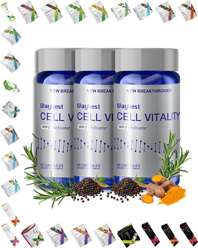 Waybest Cell Vitality NRF2 활성제 (180 Vegan 캡슐), Nutritional Antioxidant Anti-Aging Health Supplements, 5 자연 초본 Phytonutrients 성분에 의해 산화 스트레스 완화 공식