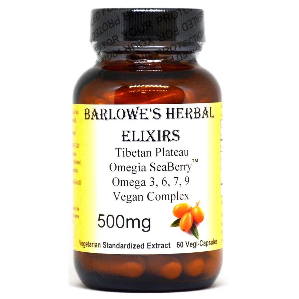 Barlowe's Herbal Elixirs Omegia SeaberryTM | 바다 Buckthorn | Complete Omega 3, 6, 7, 9 Fatty Acids | 캡슐 당 500mg | 60 Veggie 캡슐 | 유리 병 | Stearate Free