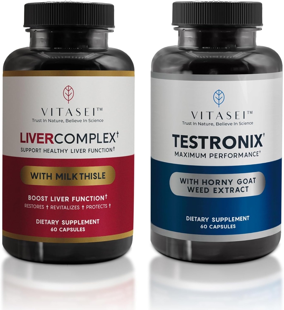 VITASEI Liver Cleanse Detox & Repair, 여성 및 남성용 Liver Complex 캡슐 (60 캡슐) + 남성용 Testronix 부스터 (60 캡슐)