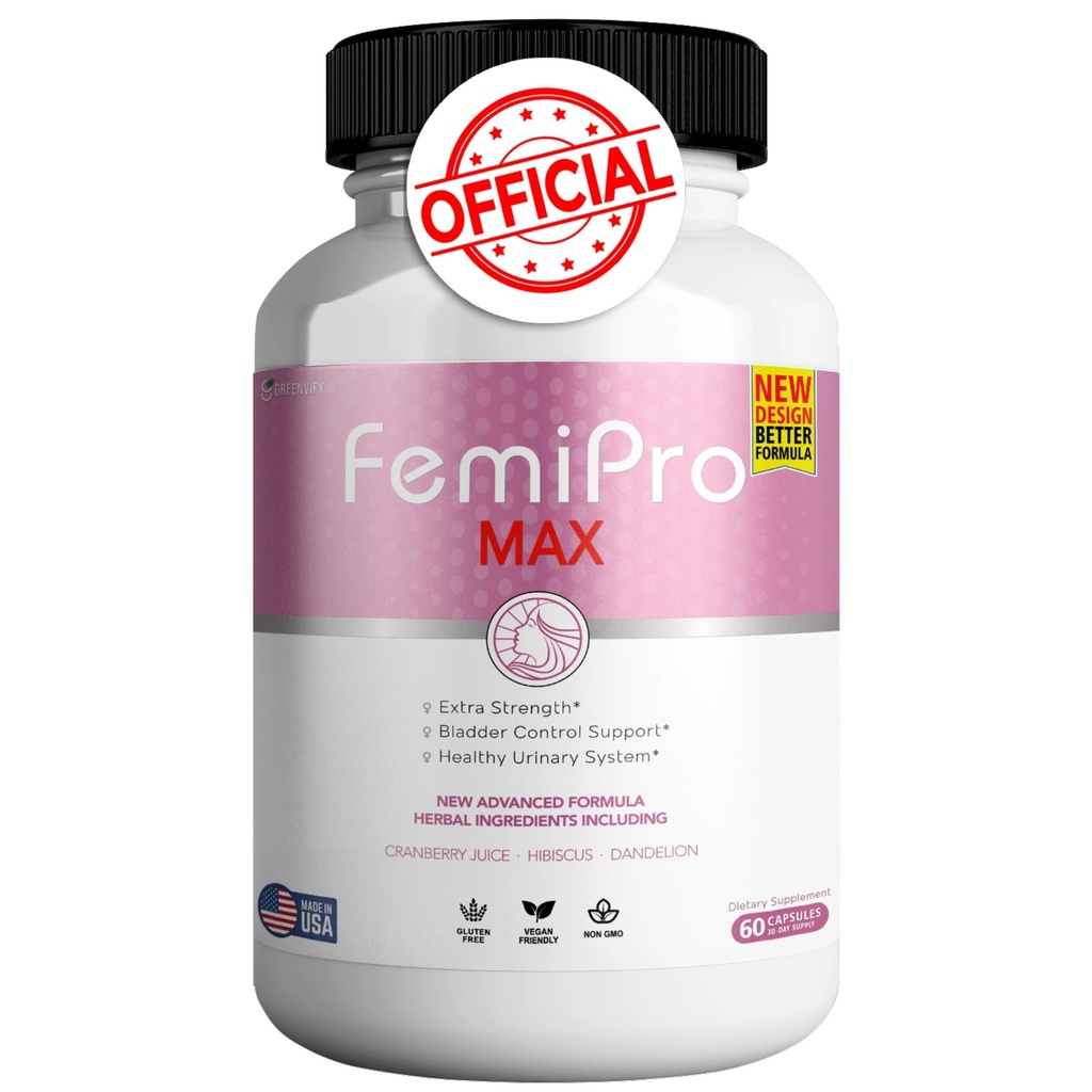 FemiPro MAX Women's Urinary 지원 보충교재, 60의 캡슐, Cranberry, Hibiscus, Dandelion, Vegan, 글루텐 자유로운 (1)를 가진 여분 힘 방광 통제