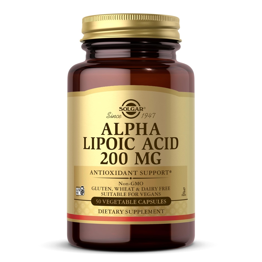 Solgar 알파 Lipoic 산 200 mg, 50 식물성 캡슐 - 산화 방지제 지원 - Glutathione, 비타민 C & E, CoQ-10 재활용 - Non-GMO, Vegan, 글루텐 무료, 낙농장 무료, 코셔 - 50 서빙