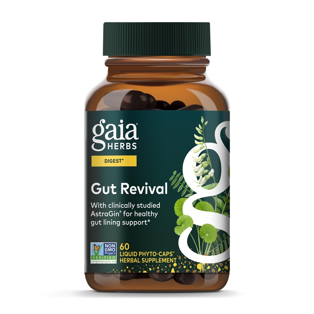 Gaia Herbs Gut Revival - 초본 소화 보충 지원 Gut 건강 - Astragalus, Gotu Kola, Jujube & More - Dairy, Soy & Gluten에서 무료 - 60 Vegan 캡슐 (60 인분)