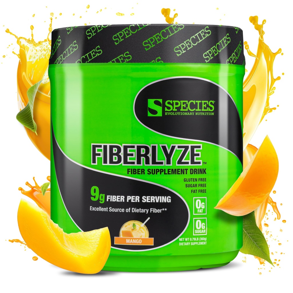 Species Nutrition Fiberlyze Fiber Supplement, Psyllium 기반 수용성 및 건강한 대장, 소화 기능을위한 불용성 섬유 분말 (망고, 30 인분)