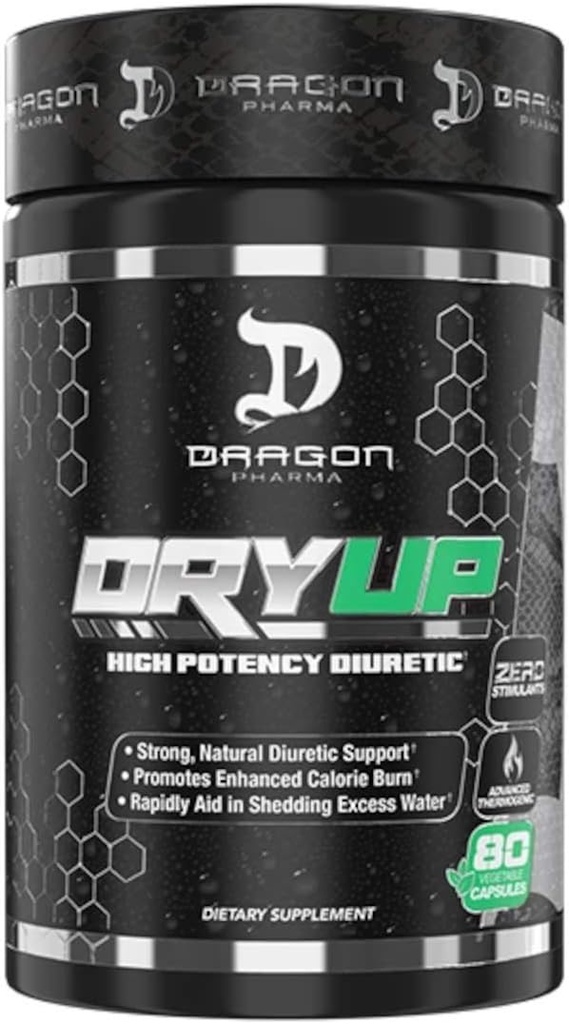 DRAGON PHARMA DryUp, 높은 효능 Diuretic & Thermogenic Matrix, 유연한 사용, Stim-Free 보충, 경쟁 또는 사진 (80 캡슐)에 대한 준비에 완벽한