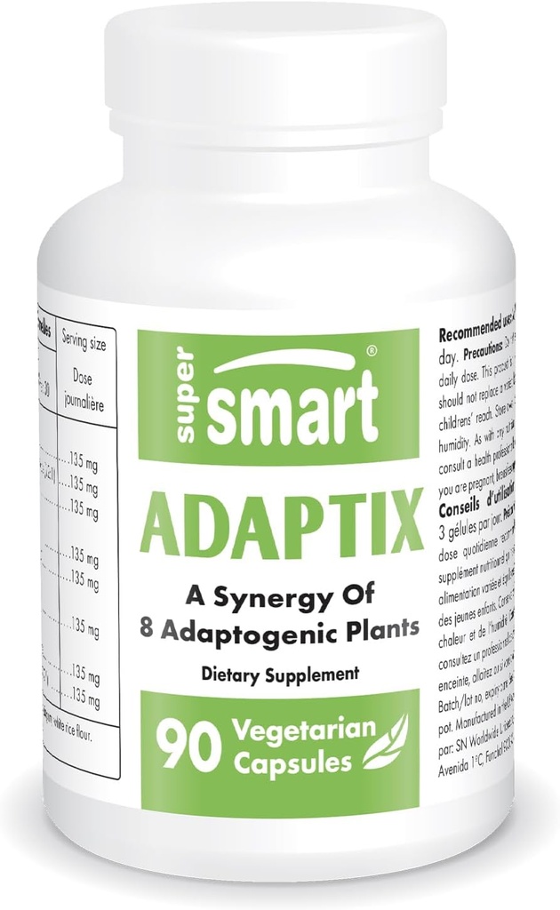 Supersmart Adaptix (Advanced Formula) - 8-in-1 식물 추출물 - Ashwagandha, Astragalus, Ginseng, Reishi가있는 Adaptogen 허브 | Non-GMO 및 글루텐 무료 - 90 채식 캡슐