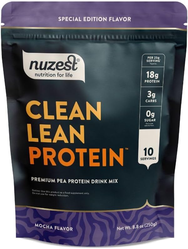 Nuzest - 완두 단백질 분말 - 깨끗한 Lean 단백질, 프리미엄 채식 식물 기반 단백질 분말, 낙농 무료, 글루텐 무료, GMO 무료 단백질 쉐이크, 모차, 8.8 온스