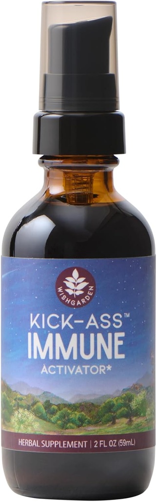 WishGarden 허브 Kick-Ass 면역 활성제 - 성인, 식물 기반 면역 부스터 및 면역 방어 w/Echinacea & Goldenseal, 급속한 면역 부스트 공식, 2oz를 위한 초본 면역 지원 보충교재