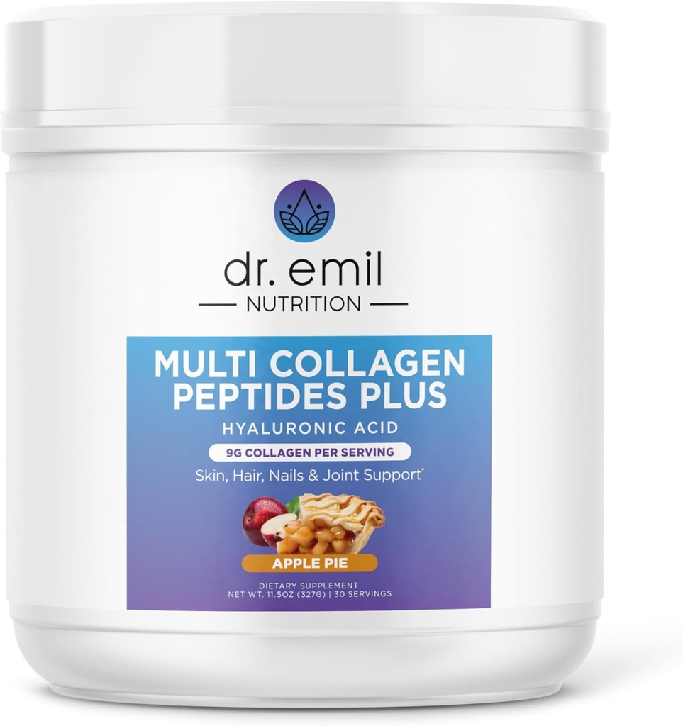 DR. EMIL NUTRITION 멀티 콜라겐 펩타이드 플러스 - 애플 파이 맛 | 9g 콜라겐 + 히알루 론산 | 피부, 헤어, 네일 및 조인트 지원 | Paleo & Keto-Friendly, Non-GMO, 11.3 oz