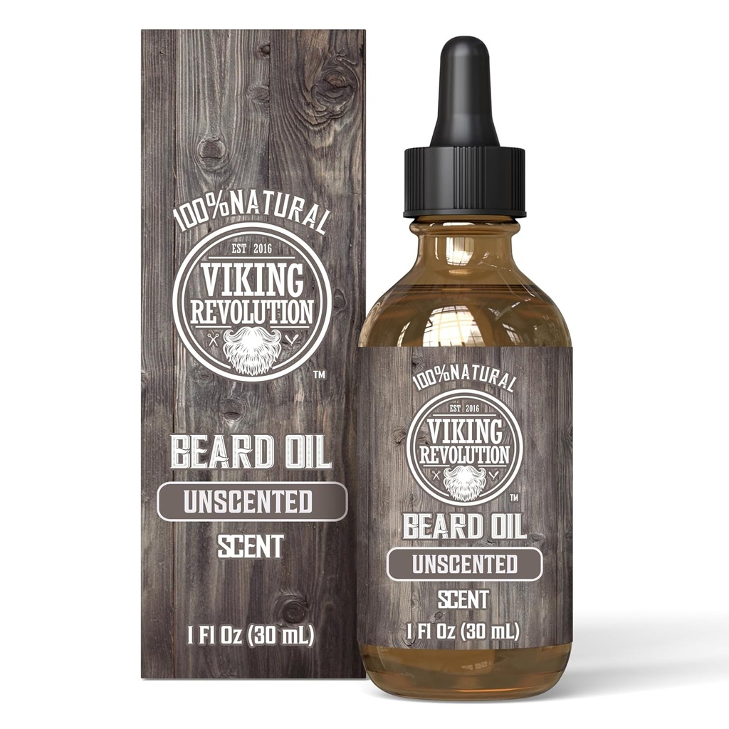 Viking Revolution은 남성을위한 분산 된 Beard Oil - Argan Oil 및 Jojoba Oil과 천연 남성 Beard Oil - Beard Softener, Strengthens 및 Moisturizes - 남성용 Beard 컨디셔너 (Unscented, 1 Pack)