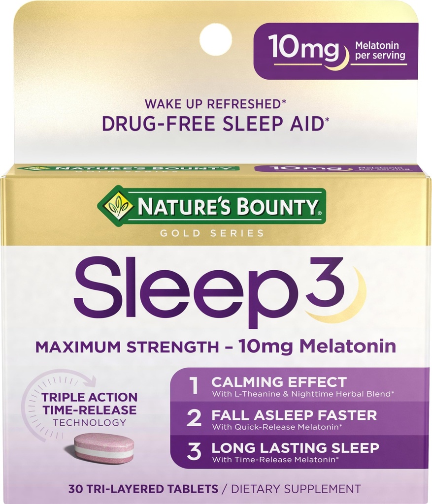 성격의 현상 Melatonin, Sleep3 최대 힘 100% 약 자유로운 잠 원조, L-Theanine & 야간 초본 혼합 시간 방출 기술, 10mg의 30의 세련한 정제