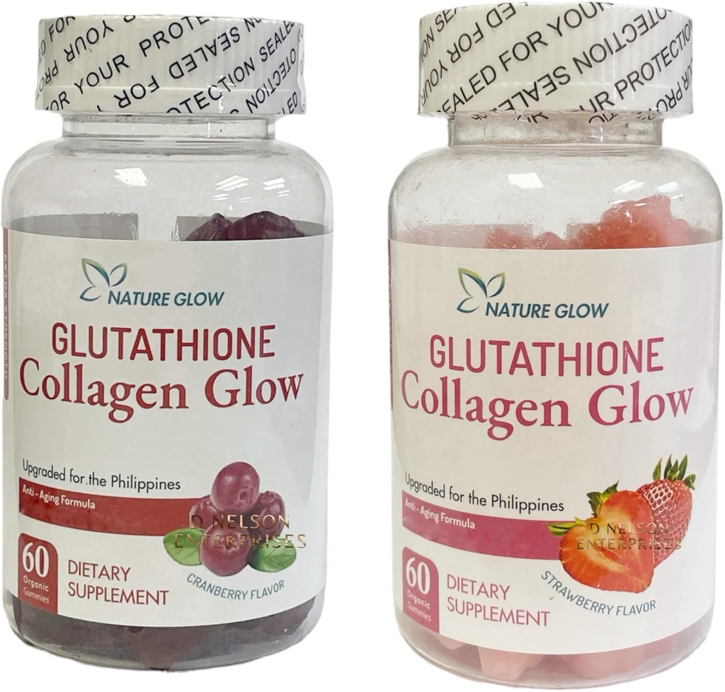 Nature Glow Glutathione Collagen Glow, 60 유기 Chewable Gummies (딸기 (1병) & 크랜베리 (1병)