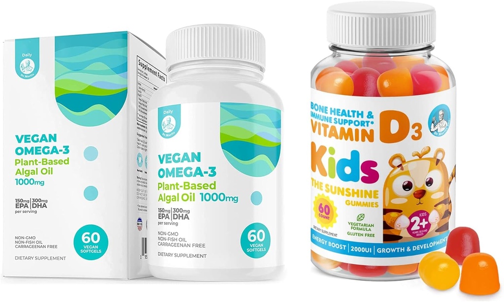 DR. MORITZ 비타민 D Gummies for Kids & 성인과 Vegan Omega 3 Softgels