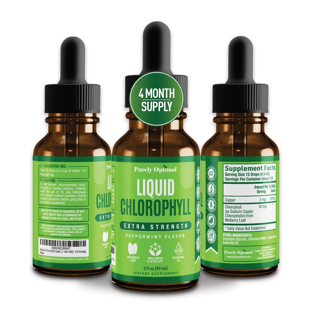 프리미엄 Chlorophyll 액체 드롭 - 100 % 천연 및 글루텐 무료 액체 클로로필 - 비 GMO, 118 서빙