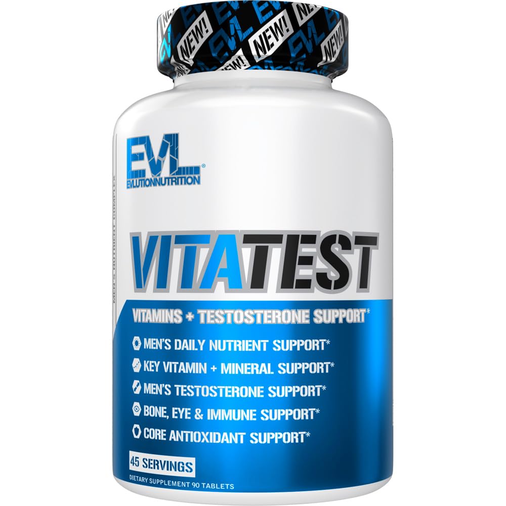 Evlution Nutrition VitaTest - 비타민 + 테스토스테론 지원 - 키 비타민 + 미네랄 지원 - 남자의 일일 영양 & 테스토스테론 지원 - 뼈, 눈 & 면역 지원 - 45 서빙 - 90 정제