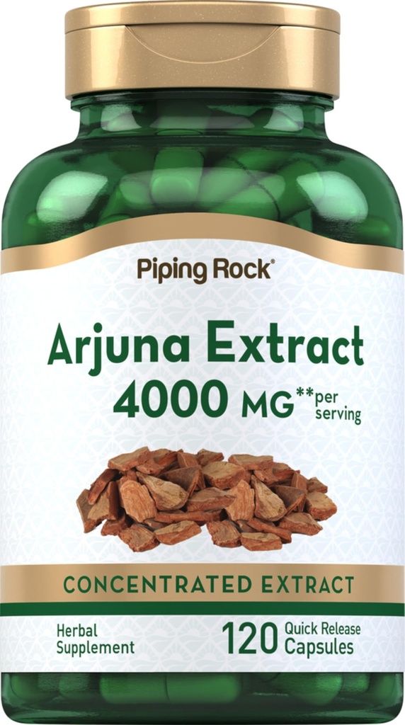 Piping Rock Arjuna Extract | 4000 mg | 120 캡슐 | Arjuna Bark Herb | 농축 허브 보충 | 비 GMO, 글루텐 무료