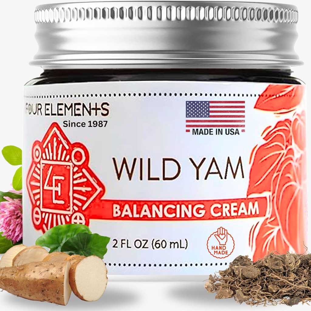 Four Elements 4E Wild Yam Balancing Cream, 2 OZ - 크림과 샐러드를위한 2023 국제 허브 심포지엄에서 제 1 위 수상자! Proudly Farmed, 미국 WI에서 제작 및 포장.