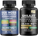 바다 모스와 shilajit 바다 모스 검은 씨앗 기름 Ashwagandha Ginger&shilajit rhodiola rosea panax 인삼 (120 개)