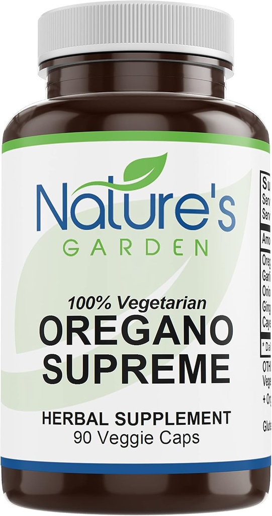 NATURE'S GARDEN ESSENTIALS Oregano Supreme (w/Garlic, 양파, 생강 및 카이엔) - 90 Veggie Caps