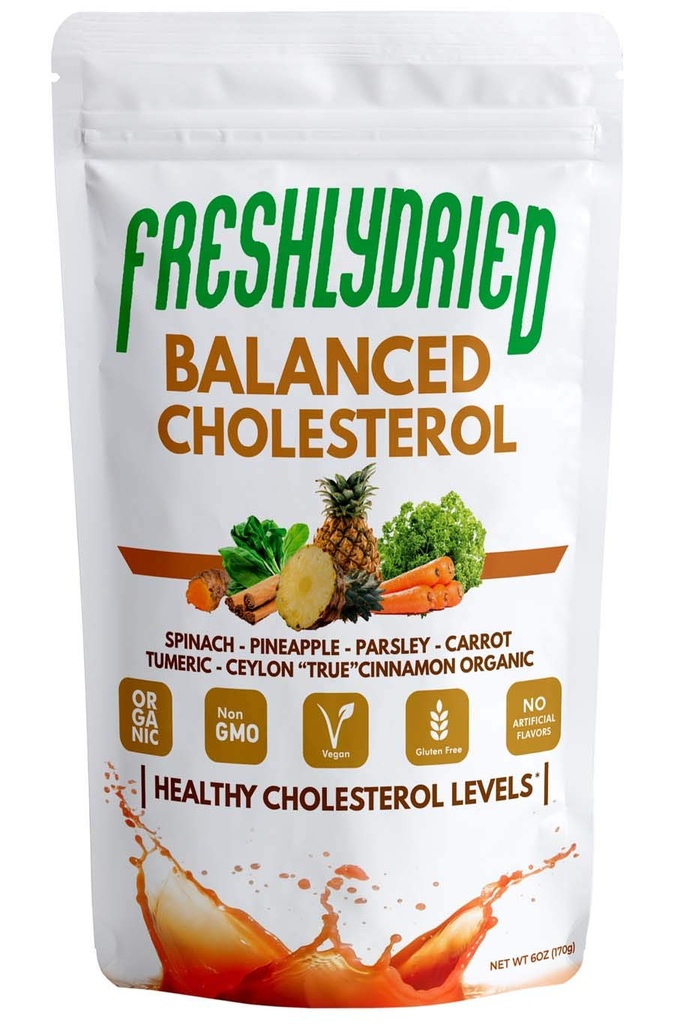 FreshlyDried Balanced Cholesterol Powder - 건강한 콜레스테롤 레벨 지원 - w/Tumeric, Ceylon True Cinnamon, Spinach, Parsley, Pineapple - Vegan-Friendly - 17 서빙 - 6 온스
