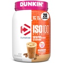 Dymatize x Dunkin' Cappuccino ISO100 Whey Protein Powder, 95mg Caffeine, 25g of Protein5.5g BCAAs, 120 Cal., 글루텐 무료, 1g 지방, 1g 설탕, 2g Carb (20 서빙)