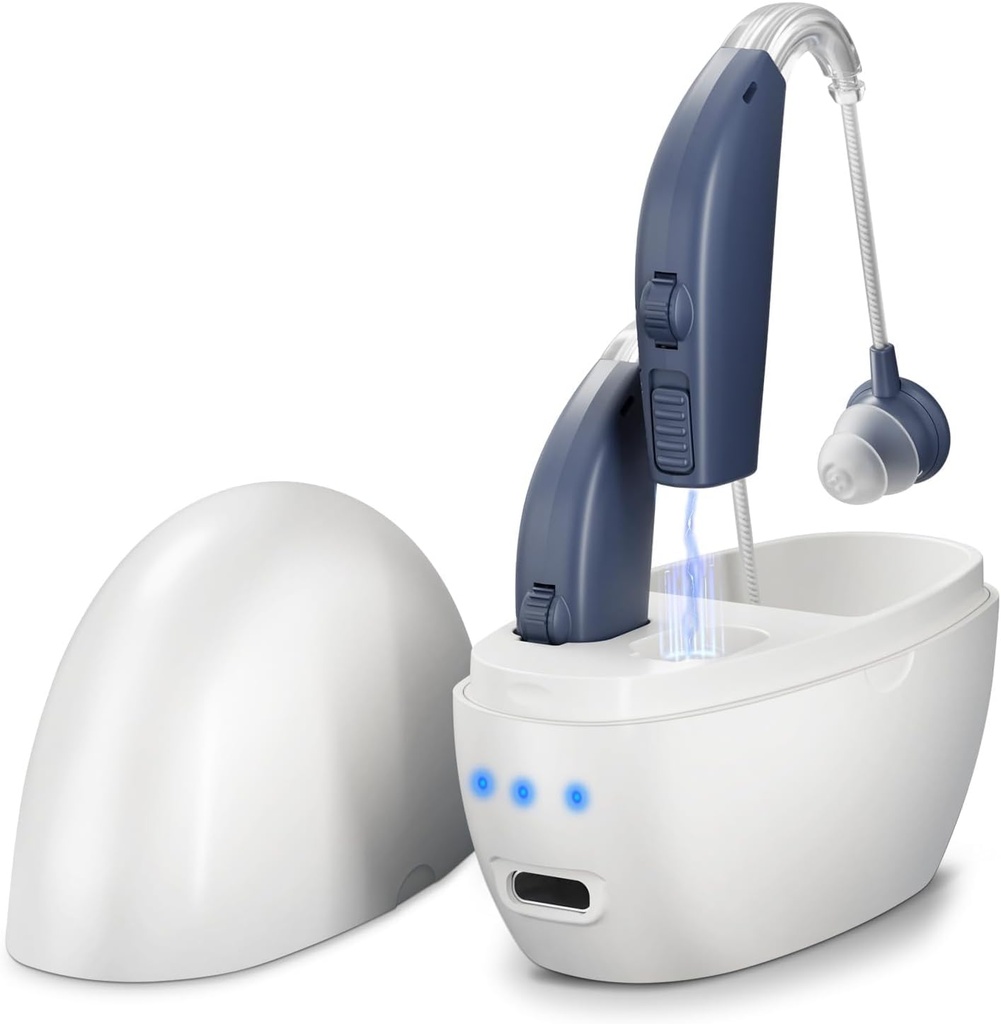 보청기 충전식 (Pair), 수석 및 성인을위한 보청기 증폭기, OTC Behind-Ear BTE 보청기, 디지털 PSAP 개인 사운드 앰프, 볼륨 제어 및 소음 취소
