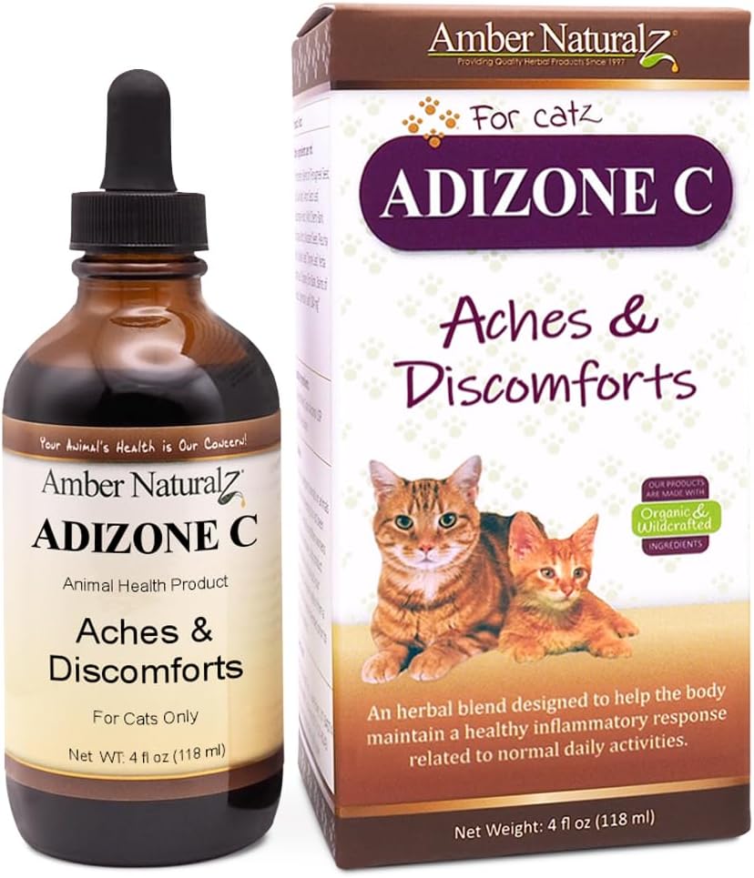앰버 NaturalZ Adizone C 고양이를위한 초본 보충 | 건강한 염증 응답, 갑상선 불편 및 일반 관절 기능 지원 | Active 및 Aging Felines를위한 자연 보조