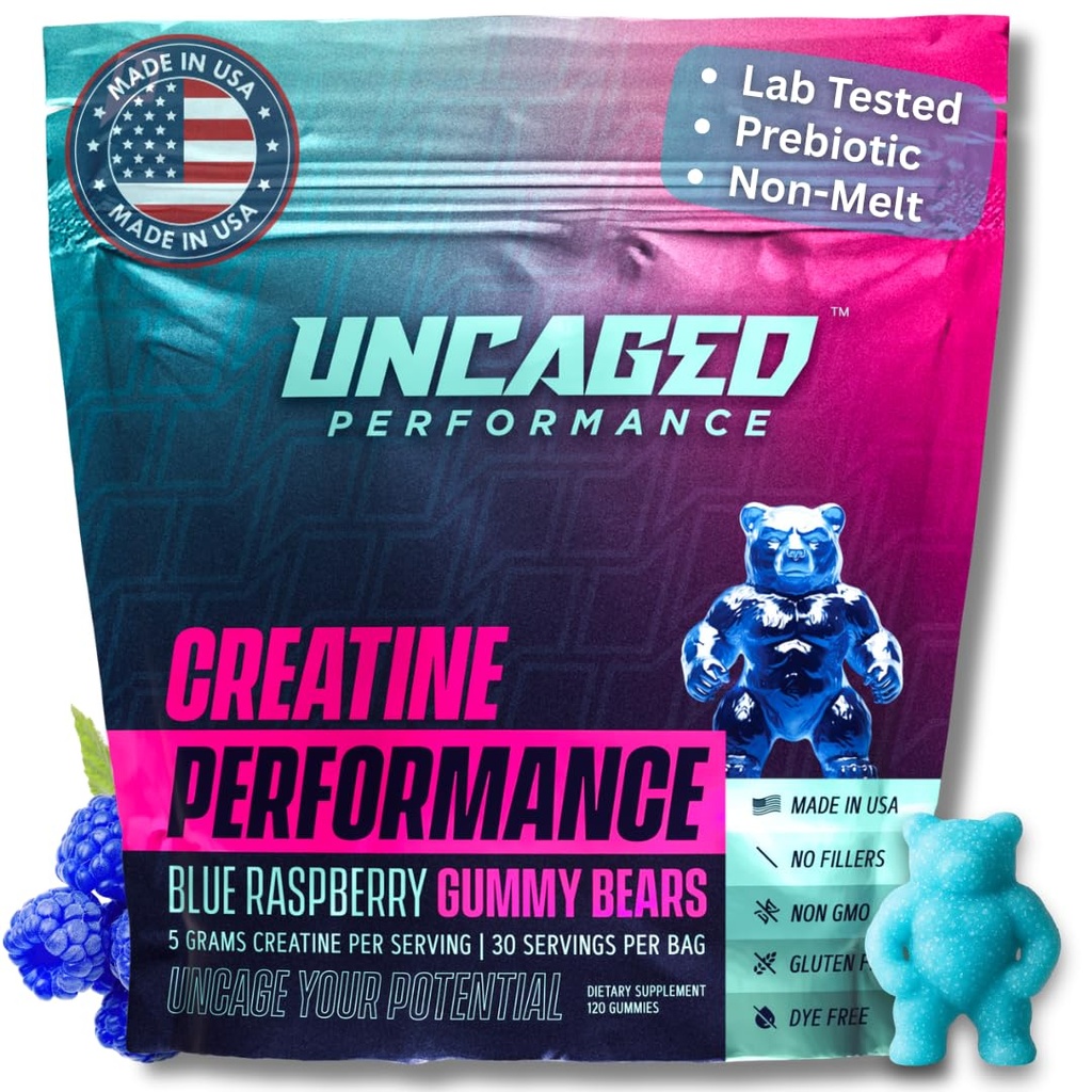 Creatine Monohydrate Gummies 5G - 맛있는 블루 라즈베리 맛, 근육 성장을위한 최대 강도, 남성과 여성을위한 빠른 흡수 - 프리미엄 모든 자연, 실험실 테스트 - 30 서빙