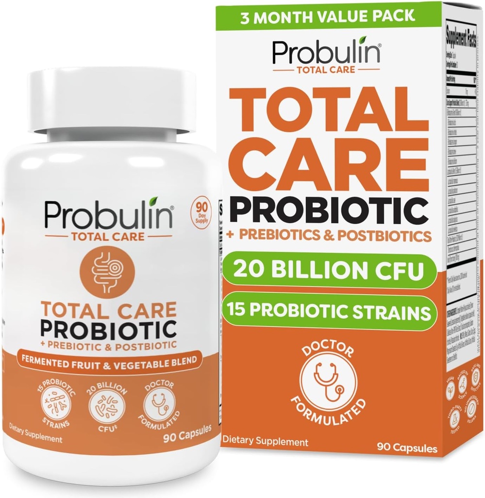 Probulin 총 치료 Probiotic 보충, 매일 Gut, 소화, 그리고 면역 건강 Probiotics 캡슐 남성과 여성, 20 억 CFU, Vegan, 90 카운트 병
