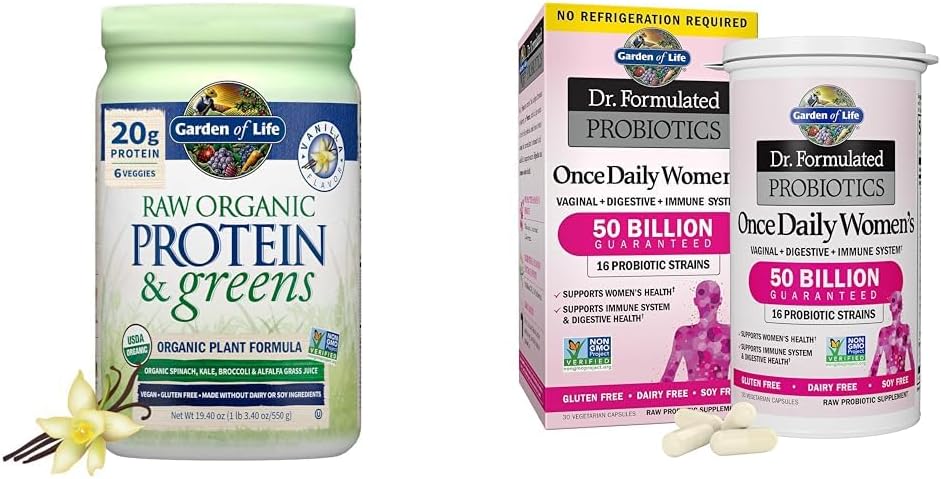삶의 원시 유기 단백질 및 녹색 바닐라의 정원 - 여성을위한 Vegan Protein Powder & Dr. Formulated Women's Probiotics 한 번 매일 16 Strains, 50 Billion, 30 Count