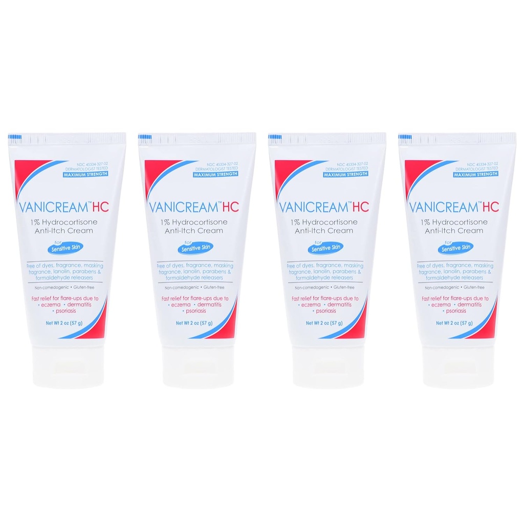 Vanicream HC 1% Hydrocortisone Anti-Itch 크림 - 2 온스, 4 팩