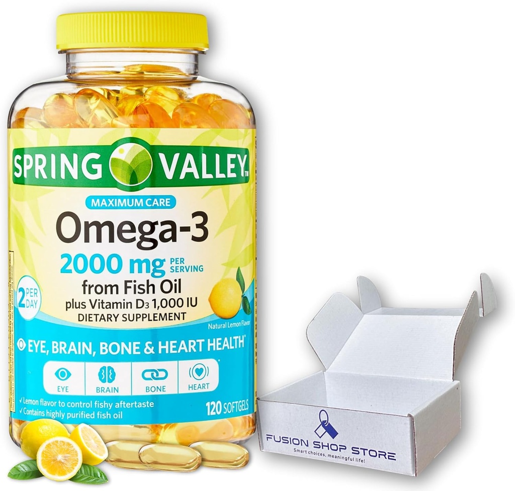 오메가 3 2000mg softgels- 물고기 기름, 120ct (포장 1), Fusion 상점 상점에 의해 복종하는