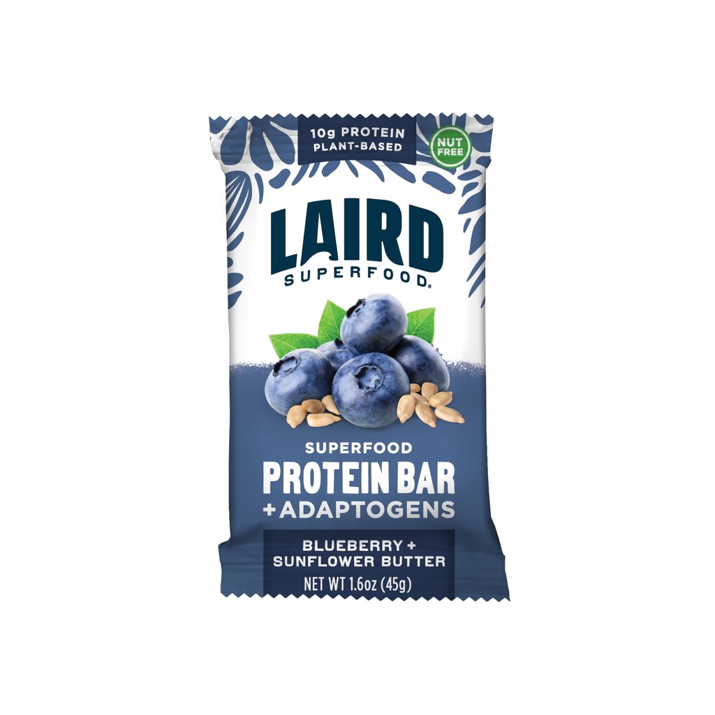 Laird Superfood 기능성 단백질 바, 단백질 바하지만 실제 재료, 기능성 버섯 10g 식물 기반 단백질, 6g 섬유, 블루 베리 해바라기 버터, 10 개 (팩 1)