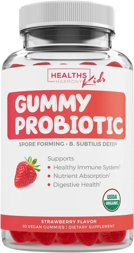 아이 (Non-GMO) 딸기 풍미 아이 Probiotic Gummies를 위한 USDA 유기 Probiotics 소화 & 면역 지원 - 최대 생존을 위한 스트레인 형성 DE111 Spore의 2.5 억 CFU - 30 Gummys