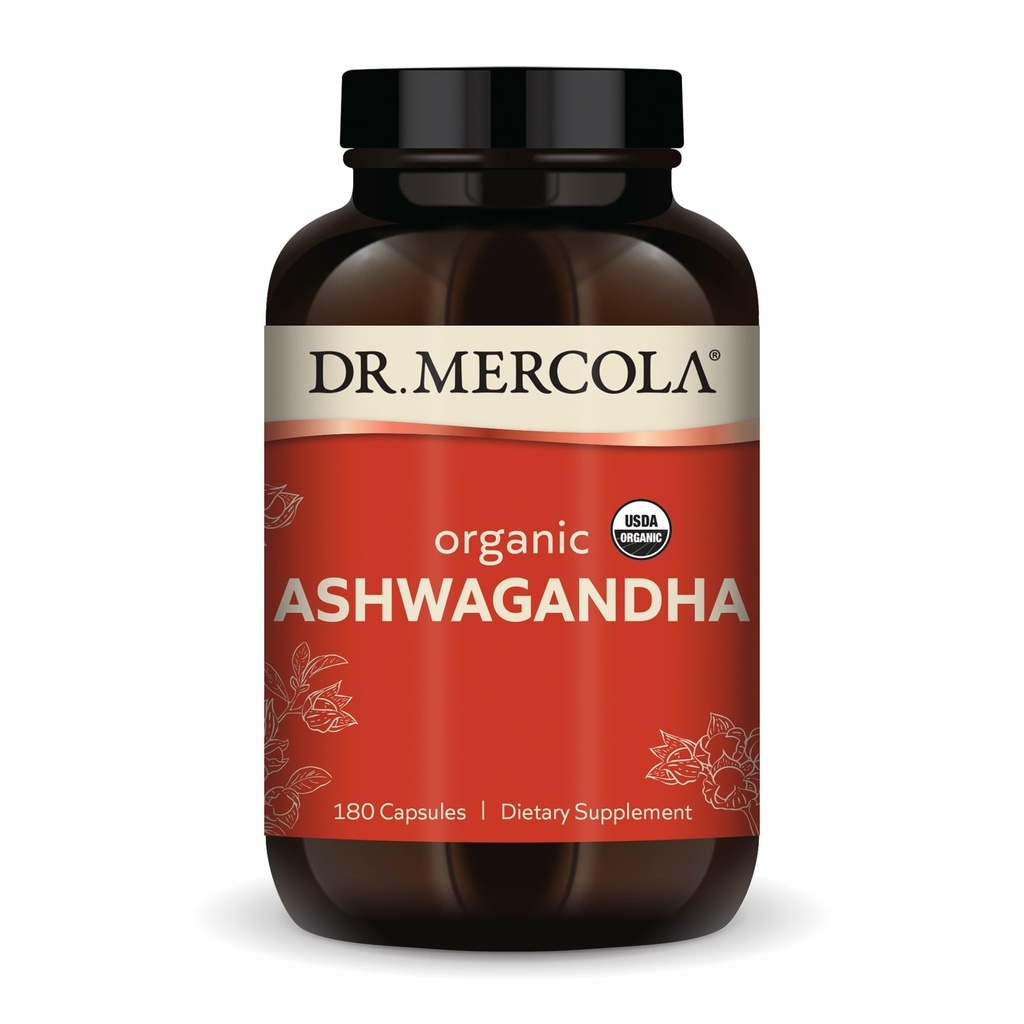 Mercola Organic Ashwagandha 박사 - 에너지 생산 및 광고 건강 지원 - 800 mg의 서빙 - Non-GMO, Gluten-Free & Soy-Free - 공인 USDA 유기 - 180 캡슐 (90 서빙)