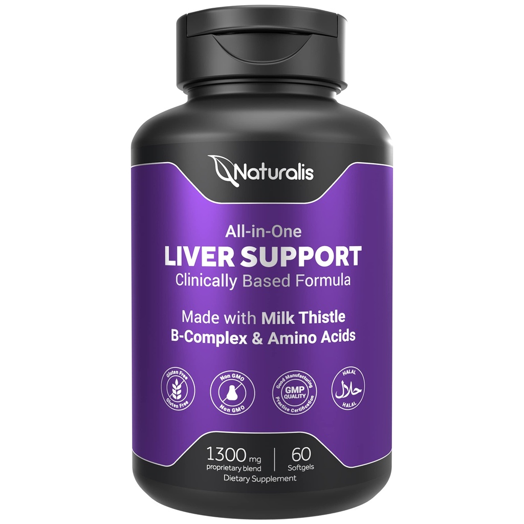 자연적인 Silymarin 우유 이틀 1300mg는 B Complex & 아미노산으로 강화했습니다 | 13-in-1 Liver Cleanse, Detox & Repair | 60 Liver Essential Softgels