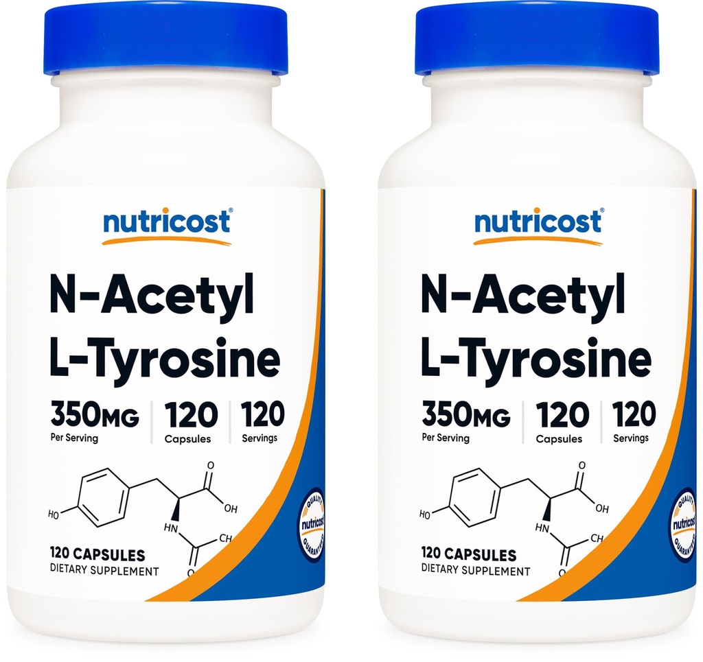 Nutricost N-Acetyl L-Tyrosine (NALT) 350mg, 120 캡슐 (2 병) - 글루텐 무료, 비 GMO