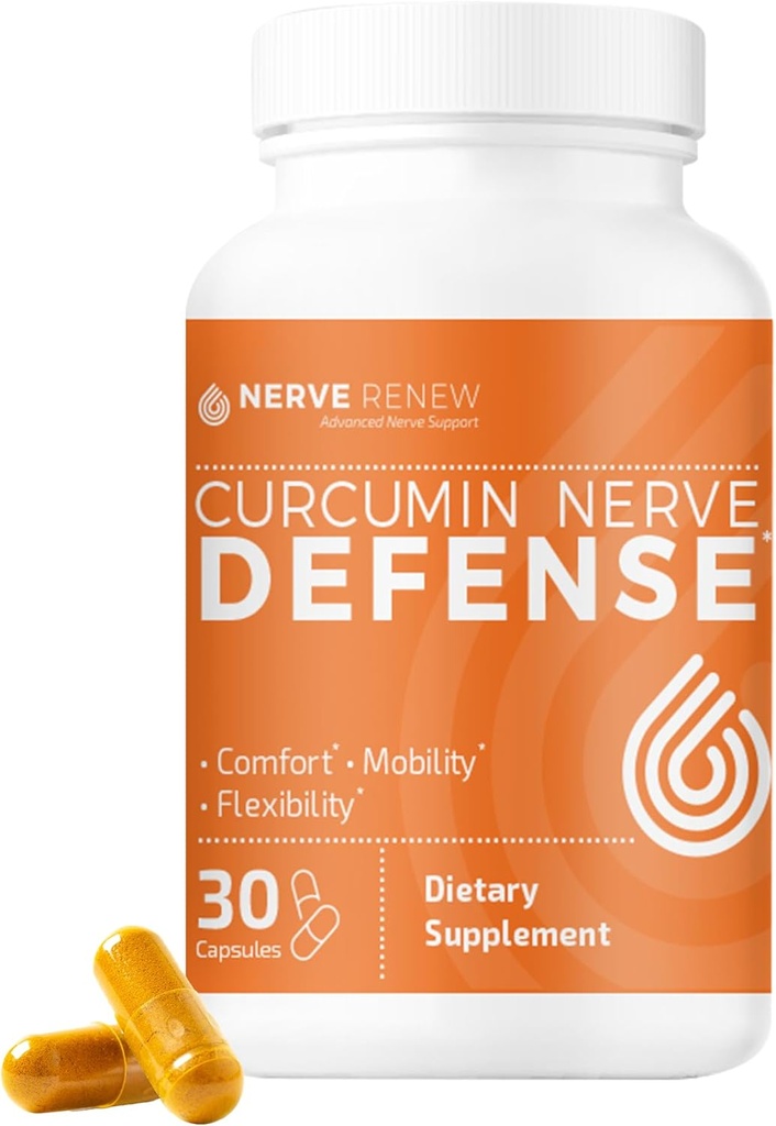 NERVE RENEW Curcumin Nerve Defense with Meriva Curcumin Phytosome for Complete Nerve Nourishment and Comfort - 검은 후추 추출물로 Curcumin 최적화 - 30 캡슐