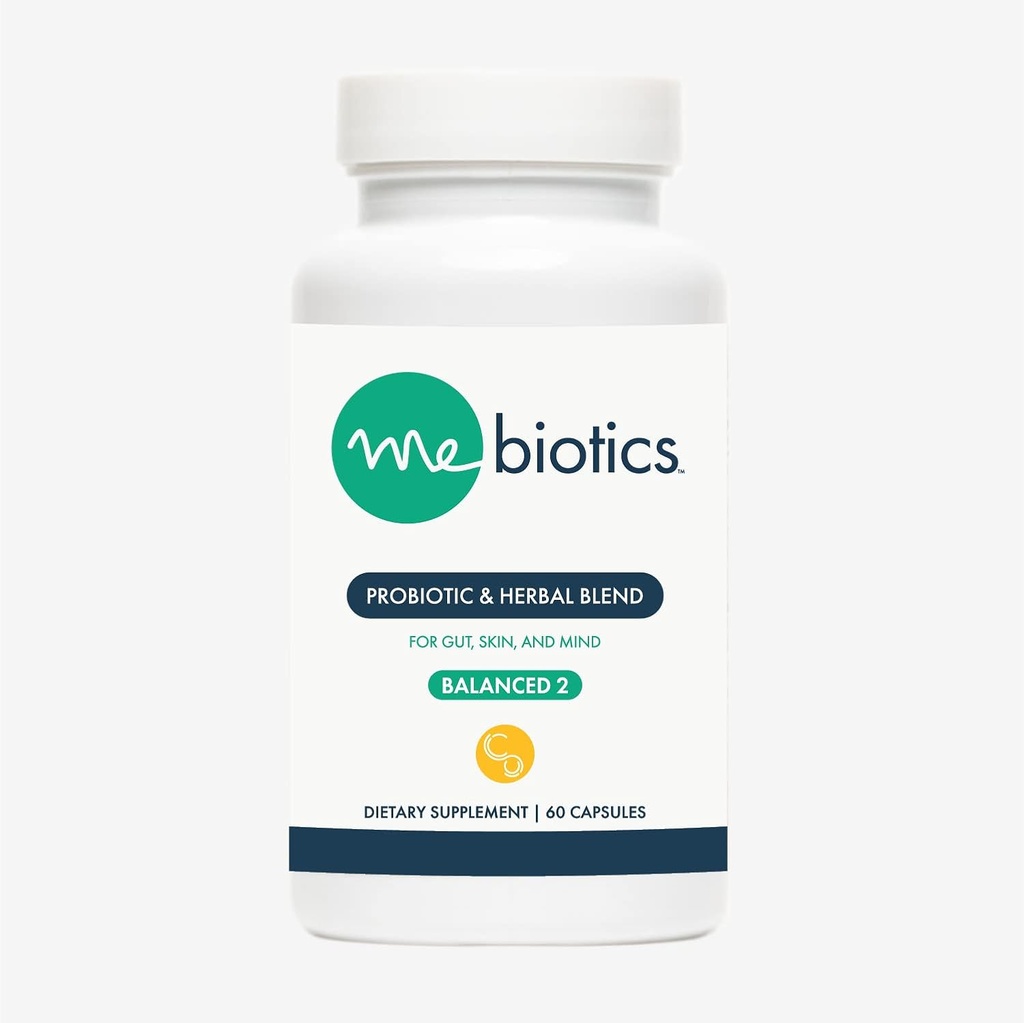 Microbiome Labs Mebiotics Probiotic & Herbal Supplement Balanced 2 - 피부를위한 Bacillus Subtilis & Lemon Balm + Gut Health - Gut, Mind & Skin (60 카운트)을 지원하는 구두 프로바이오틱스