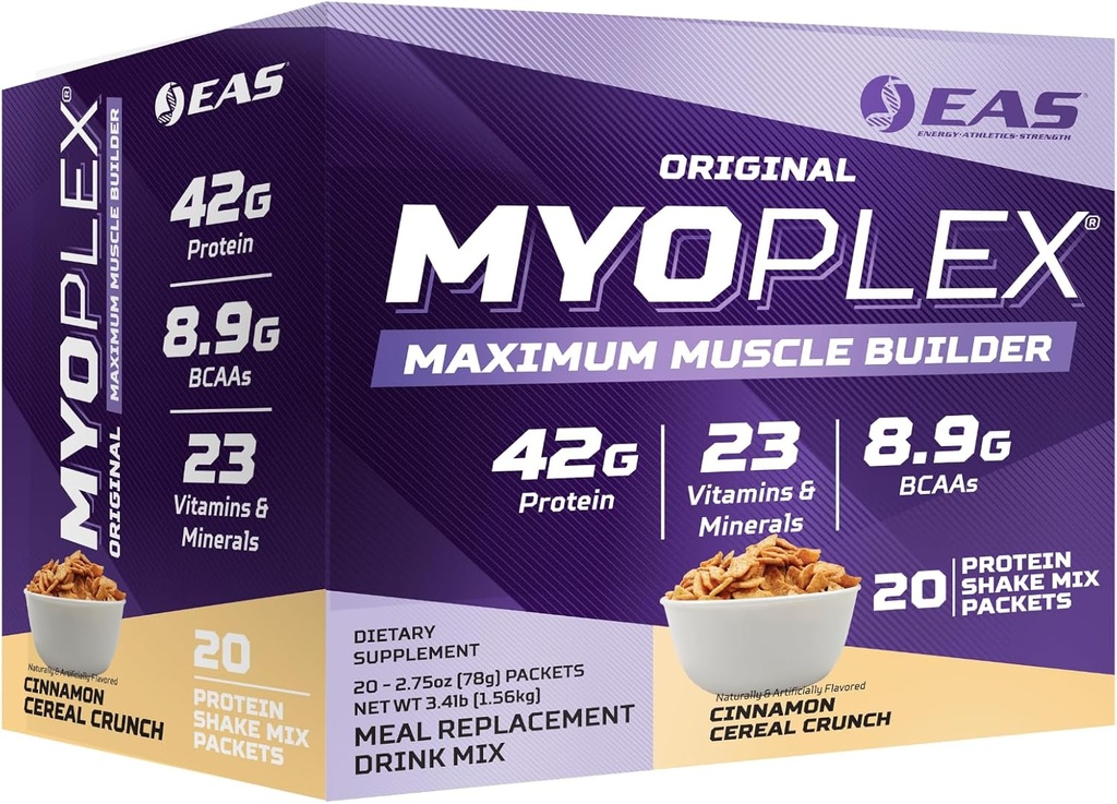 EAS 실험 및 응용 과학 Original Myoplex Max Muscle Builder, 식사 교체 단백질 음료 혼합 | 품질 단백질 혼합 | 42g Protein | 20 개별 패킷 (Cinnamon Cereal Crunch)