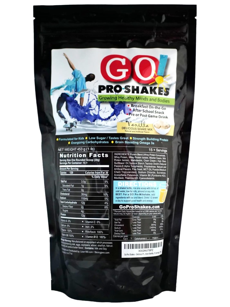 GO Pro Shakes - 아이 & 청소년을위한 단백질 분말 스무디 - 건강한 스낵 - 추가 설탕 - 성장 및 힘 지원 - 크림 바닐라 맛