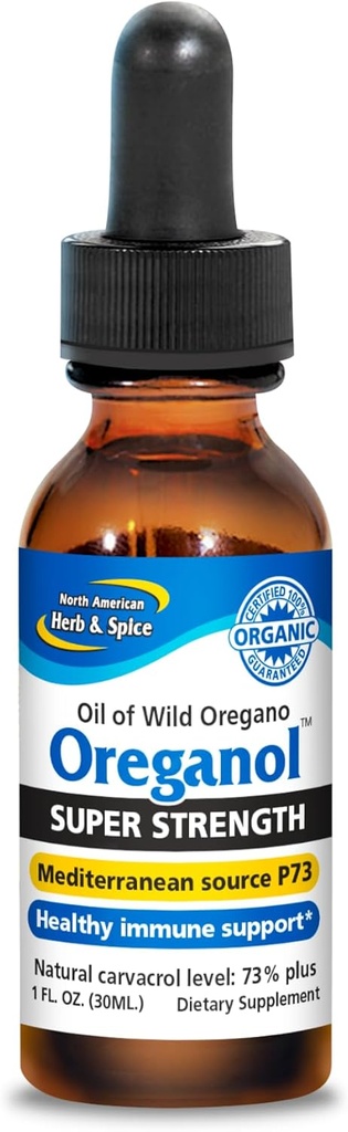 NORTH AMERICAN HERB & SPICE 슈퍼 강도 Oreganol - 1 fl. oz. - 처리되지 않은, 야생, 유기 Oregano 오일 - 지중해 소스 P73 - Non-GMO - 432 서빙