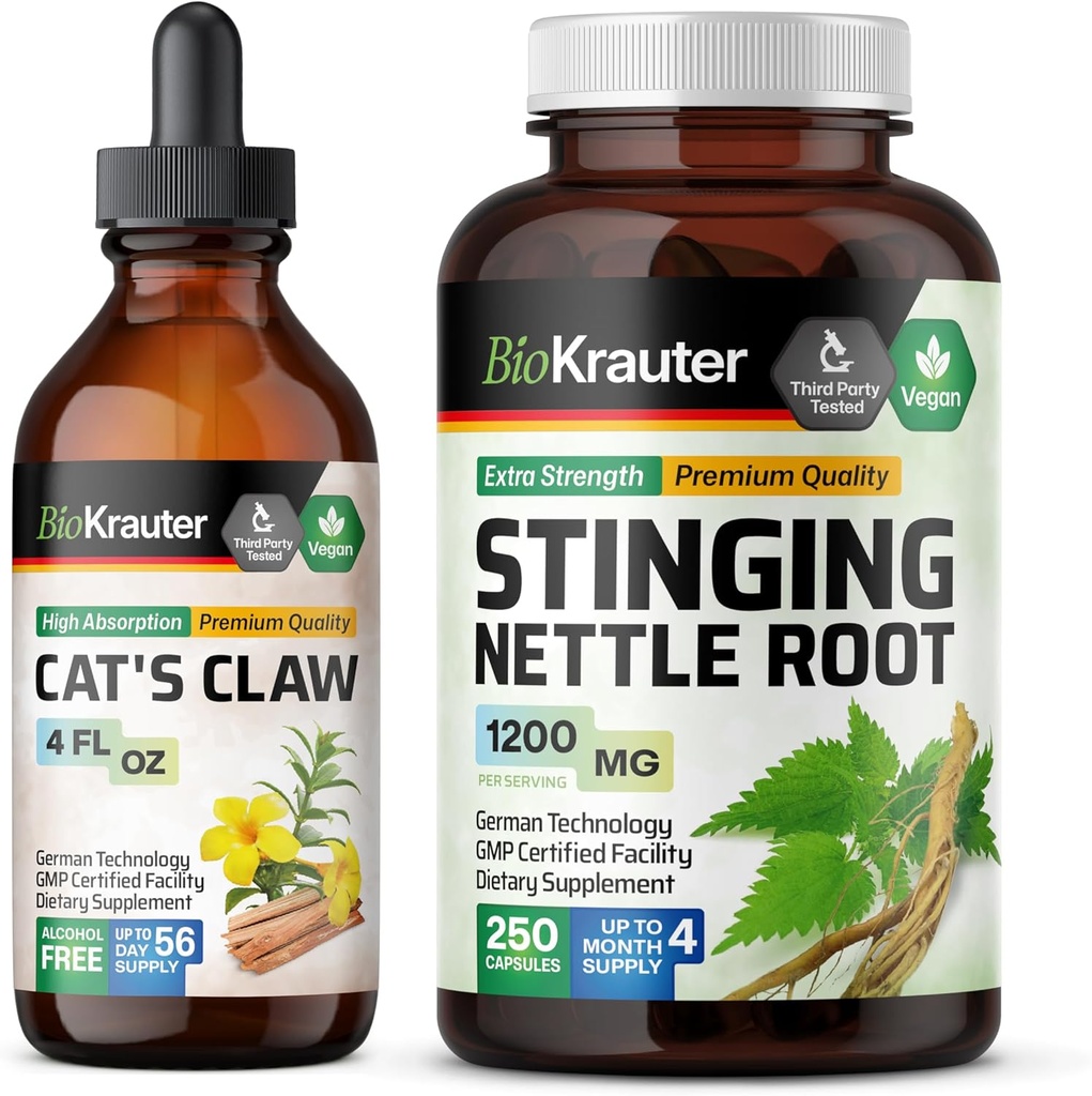 BIO KRAUTER Cats Claw Tincture 4 Fl. Oz. & 스팅 Nettle 250 캡슐