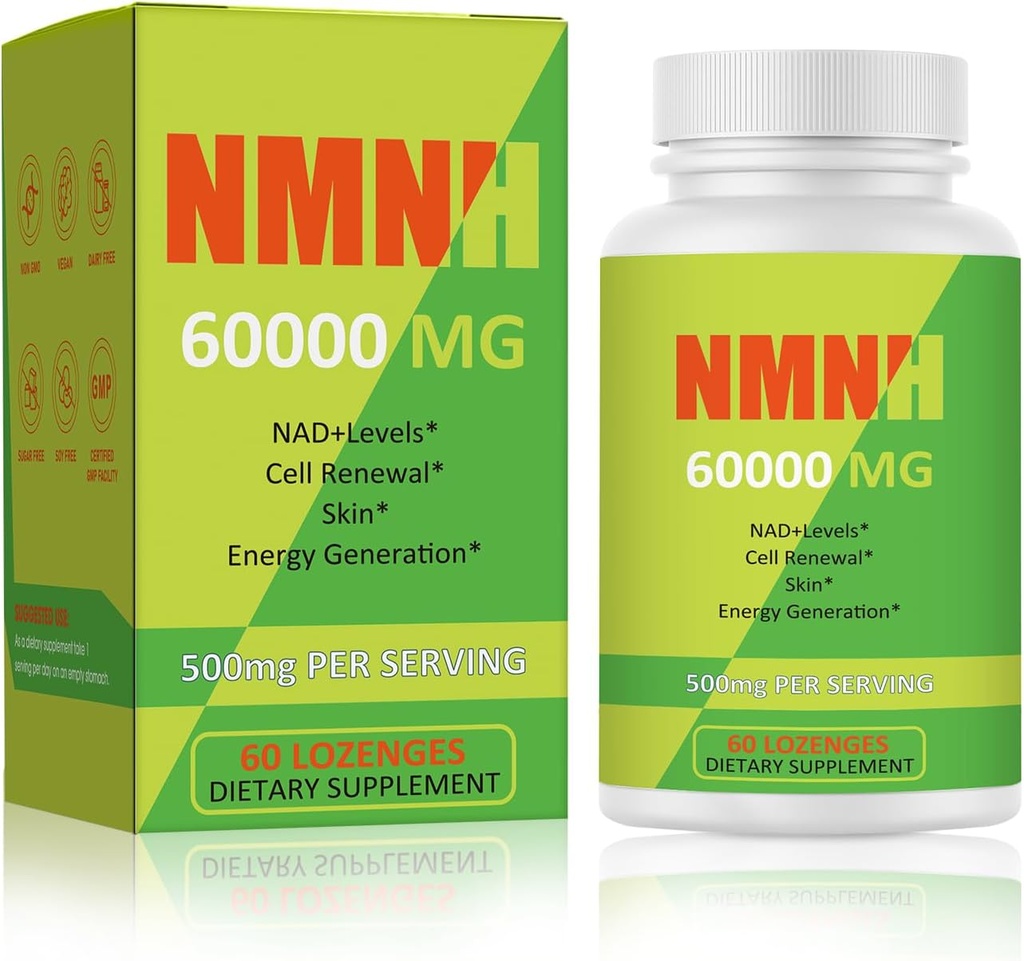 NMNH 500mg (Dihydronicotinamide Mononucleot), NMN 보충교재 대안 NR, TMG, Resveratrol, COQ10, NAD 보충교재, 에너지, 부스트 NAD+ 레벨, 60 캡슐