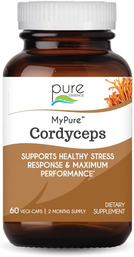 PURE ESSENCE LABS MyPure Cordyceps - 유기 버섯 보충 - 100 % Real Mushroom Extract - 면역 지원, 스트레스 완화, 성인 남성과 여성을위한 에너지 구축 (60 캡슐)