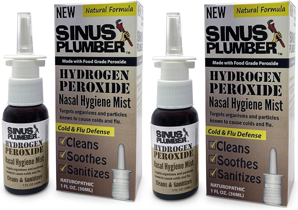 Sinus Plumber Hydrogen Peroxide Nasal Spray 2 Pack - Nasal Hygiene 및 Immune Cold Defense에 대한 Airborne Particle을 중립화