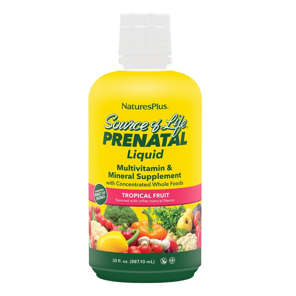 Nature Plus Source of Life Prenatal Liquid, Tropical Fruit - 30 fl oz - Multivitamin & Mineral Supplement - 임신 중 영양 지원 - 글루텐 무료, 채식 - 30 서빙