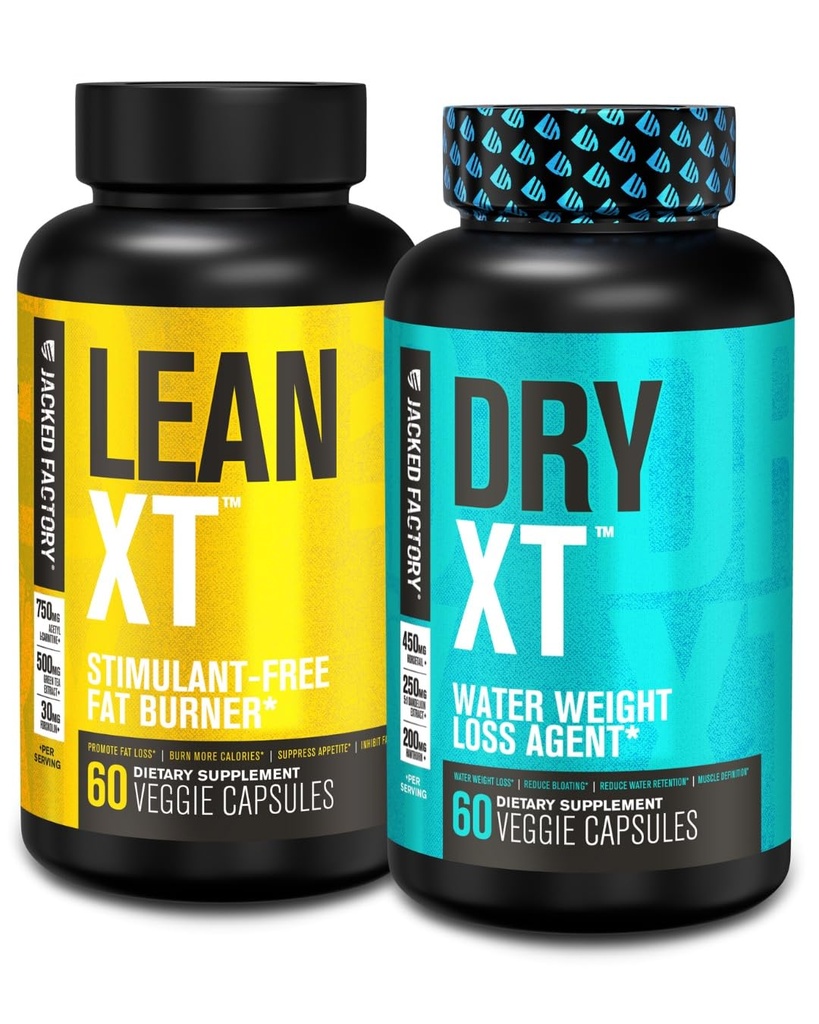 Jacked Factory Stim-Free 체중 감량 스택 - Lean XT Stim-Free 지방 버너 및 Bloating Reduction (30 일 공급)에 대한 건조 XT 물 알약