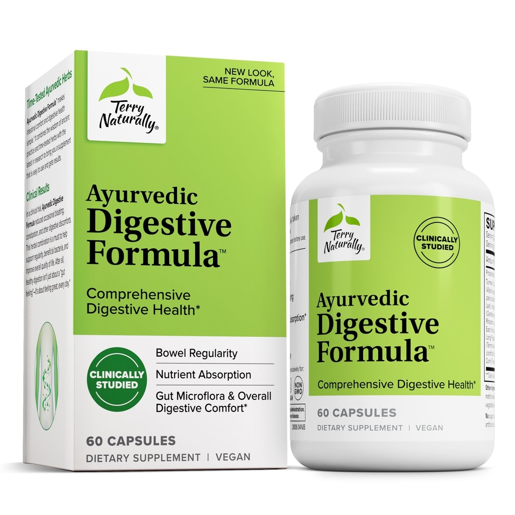 Terry Naturally Ayurvedic Digestive Formula - 정기적 인 지원 - Bowel Health 지원 - 영양 흡수 지원 - Gut Health & Gut Microflora - 60 캡슐 지원
