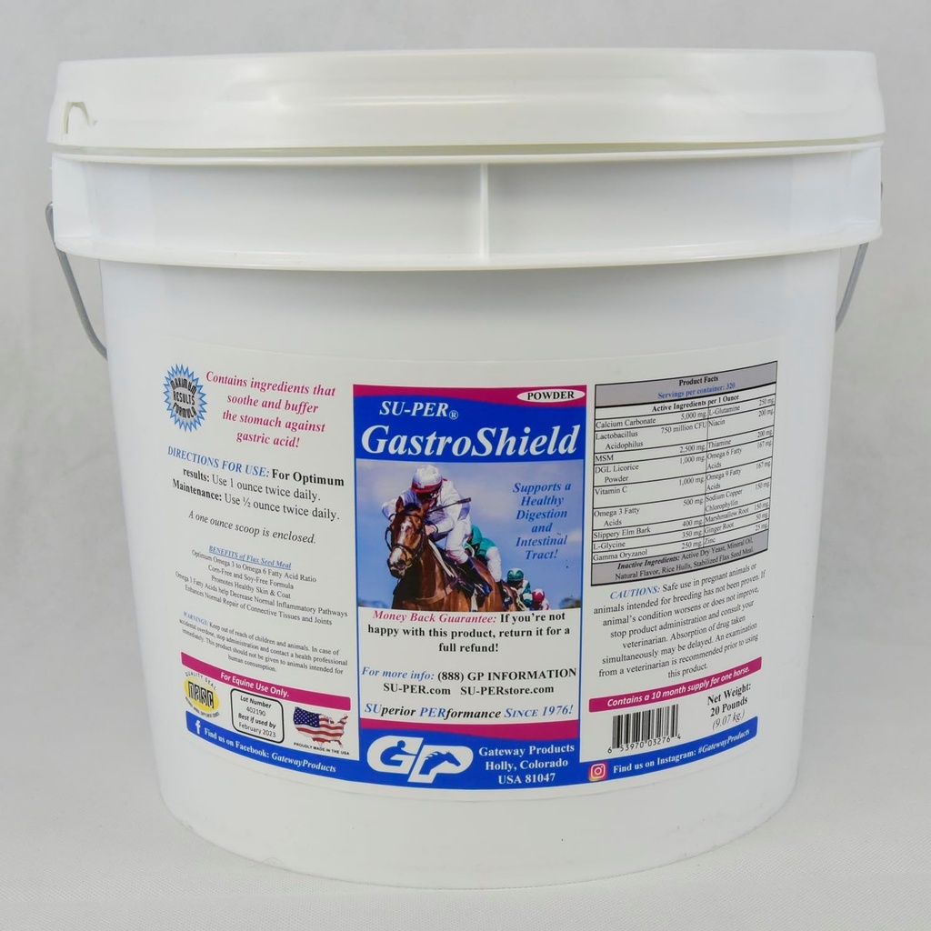 SU-PER GastroShield Equine Probiotics 분말 - 가스 건강을위한 말 소화 보충 - 건강한 소화 및 감염 태아 지원 - 20 파운드, 10 개월 공급